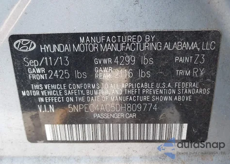 2013 Hyundai Sonata Se from USA, damaged, VIN 5NPEC4AC5DH809774